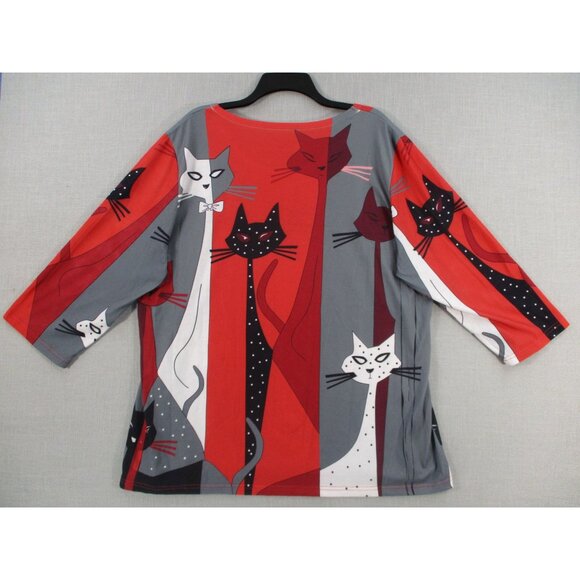 Catalog Favorites Multi-color Rhinestones 3/4 Sleave Cat Print Top 1X - Picture 10 of 11